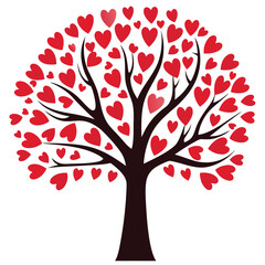 Fototapeta premium A beautiful tree with many red hearts forming its leafy crown