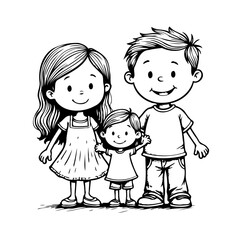 A joyful monochrome depiction showcasing a family unit, encapsulating unity, connection, and
