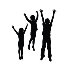 Fototapeta premium Silhouettes of joyful children jumping with arms raised in celebration