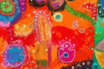 Fotobehang Rood Various oil paintings, flowers, roses, peonies, landscapes, moonlight, chrysanthemums, butterflies, lakes, cottages, grapes  © Zhang