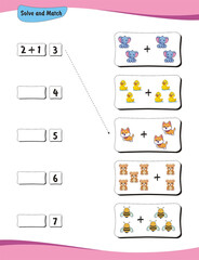 Count and write worksheet. Count, add and fill in the missing number. Count and match the value of each animal. Match each animal to its correct number. Match animals to their totals.