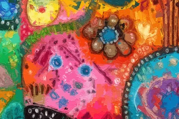 Fotobehang Rood Various oil paintings, flowers, roses, peonies, landscapes, moonlight, chrysanthemums, butterflies, lakes, cottages, grapes  © Zhang