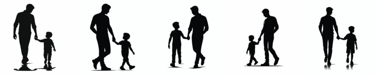 vector silhouette of a father walking with his child