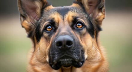 Intense Gaze of a German Shepherd Dog.