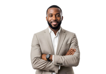Confident man in a business suit with arms crossed
