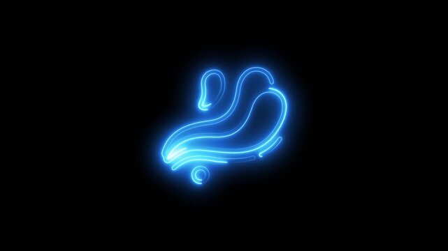 Abstract Blue Neon Roller Skate Icon Glowing on Black Background rollerblades skates