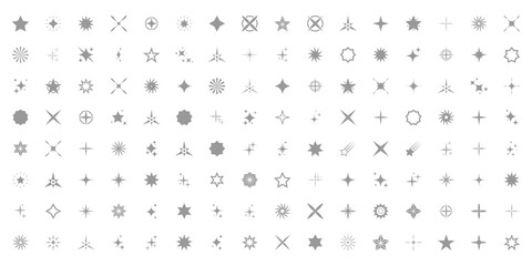 Set of sparkles star icons. Modern simple gray stars collection. Christmas stars icons. Bright firework. different stars in gray color. Flash, shine sparkle icon, blink star, light. EPS 10