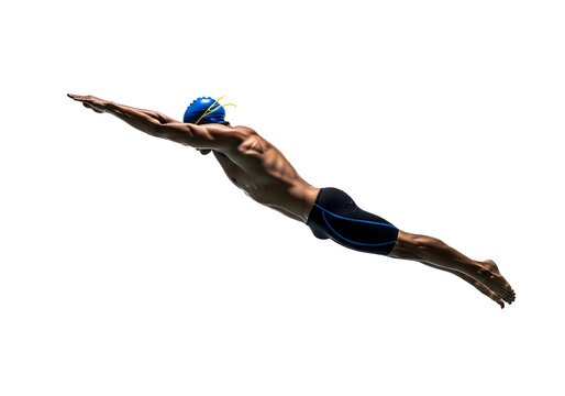 A swimmer diving with streamlined form, demonstrating athleticism and grace