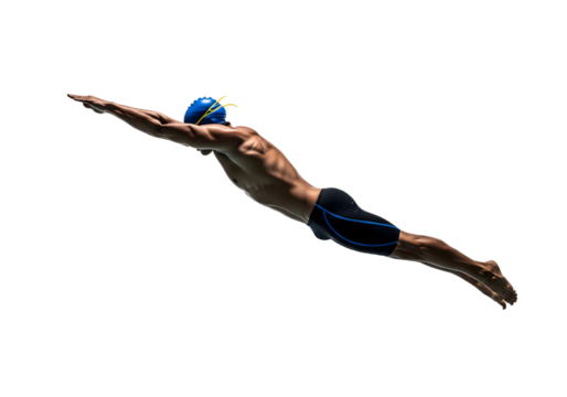 A swimmer diving with streamlined form, demonstrating athleticism and grace