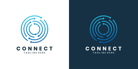 Connection logo with circular digital network symbol