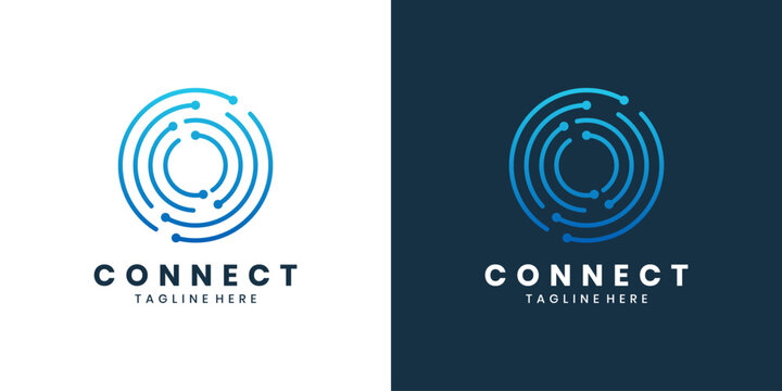 Connection logo with circular digital network symbol