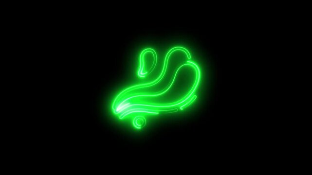 Green Neon Roller Skate Symbol Glowing Brightly on Black rollerblades skates