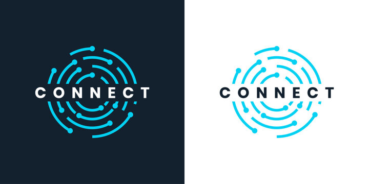 Connection logo design with circular network and futuristic digital technology concept