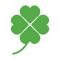 A vibrant green four leaf clover illustration with a curved stem