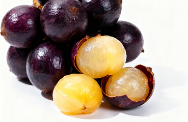 Obraz premium Delicious Freshly Picked Tropical Jabuticaba Fruits on a White Background