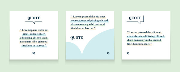 Quote frames blank templates set. Set of speech bubble quotes template. Textbox isolated on a color background. Testimonials text in brackets, citation empty quote bubbles.	