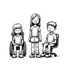 Diverse group of children happily together creating an inclusive environment with a wheelchair kid