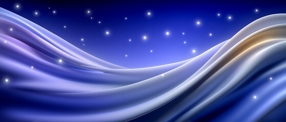 Obraz premium Celestial Tapestry: A dreamy celestial landscape with flowing abstract textures, evokes a sense of cosmic beauty and ethereal wonder, accented by twinkling stars in the deep, inviting night sky. 