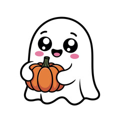 Cute ghost holding a pumpkin halloween orange