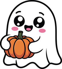 Cute ghost holding a pumpkin halloween orange