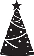 Stylized black christmas tree silhouette with white ornaments and garland on white background, Generative Ai
