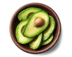 Sliced avocado in a small wooden bowl
