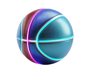 Futuristic glowing neon basketball for modern sports. Blue and pink light ball with vibrant, energetic design, perfect for dynamic game or abstract concept