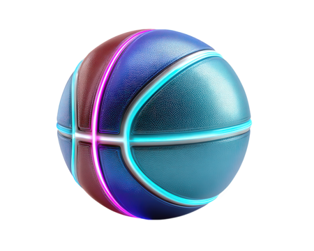 Futuristic glowing neon basketball for modern sports. Blue and pink light ball with vibrant, energetic design, perfect for dynamic game or abstract concept - Powered by Adobe