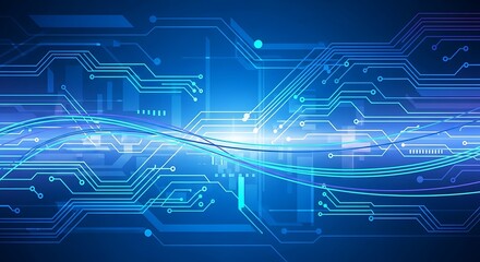 Abstract Technology Circuit Board Design with Glowing Light.