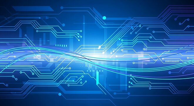 Abstract Technology Circuit Board Design with Glowing Light. - Powered by Adobe