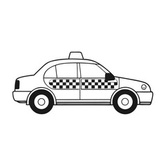 Simple black and white illustration of a classic taxi cab vehicle
