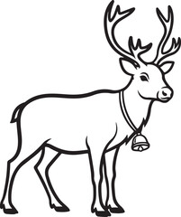 Fototapeta premium A simple line drawing of a majestic reindeer with large antlers wearing a bell collar, Generative Ai 