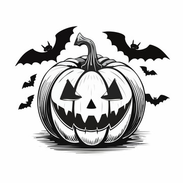 Spooky Pumpkin with Bats Halloween Clipart