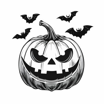 Spooky Pumpkin with Bats Halloween Clipart