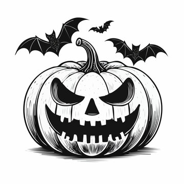 Spooky Pumpkin with Bats Halloween Clipart
