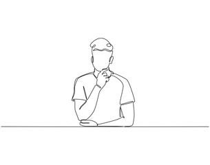 Thingking man gesture continuous line art. Man thingking idea one line drawing. Idea, solution and decision concept vector illustration