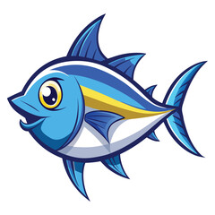 Obraz premium Cartoon blue tuna fish illustration with white accents a playful design