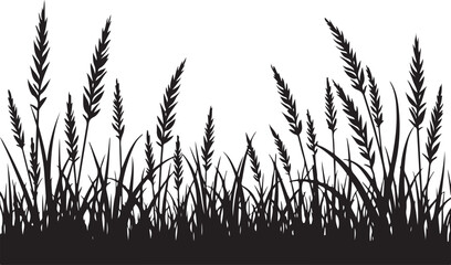 Black silhouette of tall grass and wheat stalks vector