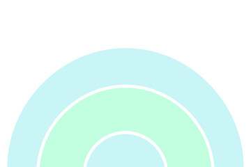 A simple, abstract graphic composed of three nested semicircular arches with a soft, blurred effect. The arches alternate between light blue and mint green/light aqua