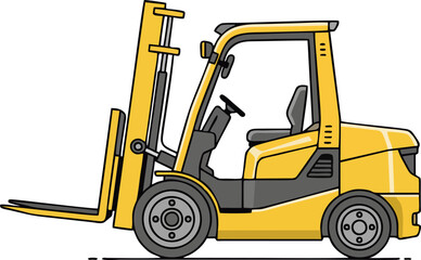 Modern Yellow Forklift Truck Vector Illustration Side View for Warehouse and Industrial Use Isolated