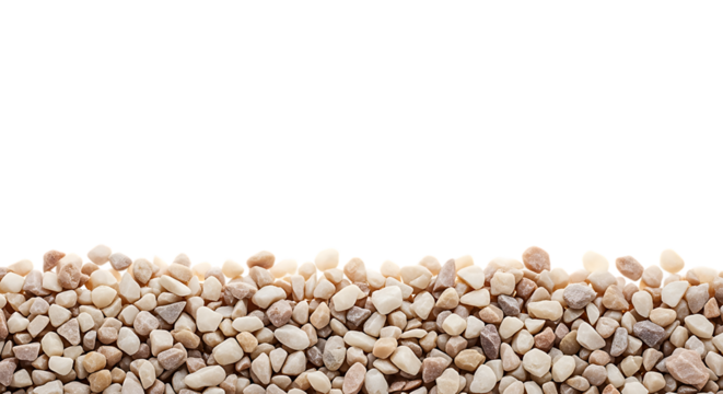 Natural small beige and brown pebbles forming a textured border against a stark black background