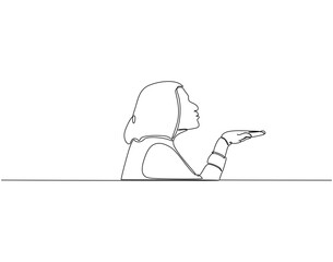 Woman blowing a kiss with hand continuous line art. Romantic woman blow a kiss one line drawing. Gesture of giving love sign concept vector illustration