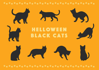 黒猫のいろんなポーズシルエットセット（ハロウィンデザイン）