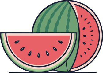 Fresh Watermelon Slice and Whole Fruit Vector Illustration for Summer and Food Design
