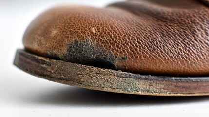 heel. Close-up of a worn leather hiking boot heel showing inner material and texture. lifestyle magazines, social media lookbooks, designed for lifestyle magazines and social media content.