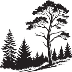 Pine Forest Silhouette Vector Illustration – Nature Landscape Design