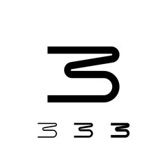Technical number 3, digital cyber numeral three, including set of three different thicknesses of the trendy modern numbers (regular, medium, bold), vector illustration 10EPS