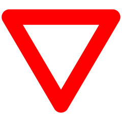Red outline inverted triangle, yield sign shape, graphic element, transparent background PNG