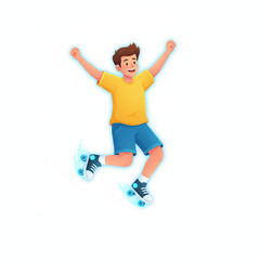 Joyful young boy roller skating with excitement, experiencing freedom and fun, perfect for active lifestyle and children's content, full of energy