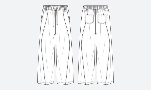 Pants sketch woman straight style vector tailored fashion technical flat drawing apparel design template